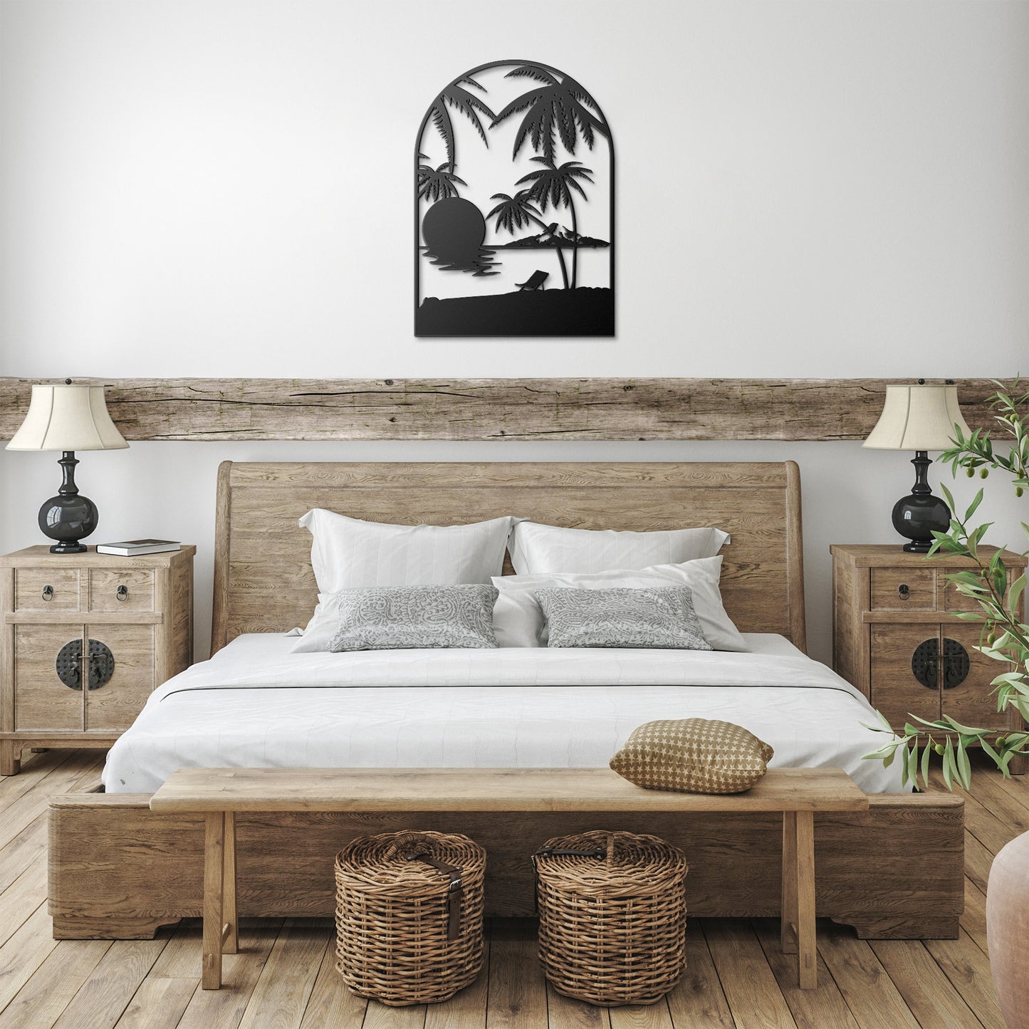 Oval Sunset Beach Scene Metal Wall Art